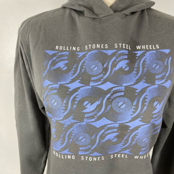 The Rolling Stones Cropped Sweatshirt Steel Wheels Hoodie Raw Hem Womens Small - Picture 7 of 13